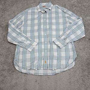 Sette Ponti Mens XL Blue Yellow White Plaid Cotton Long Sleeve Button Down Shirt